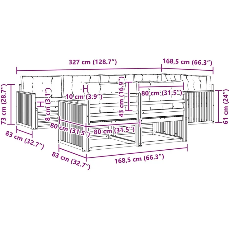 vidaXL Outdoor-Sofagarnitur 7 stk. 7-Sitzer Weiß und Creme Polyester 3390640 – Bild 9