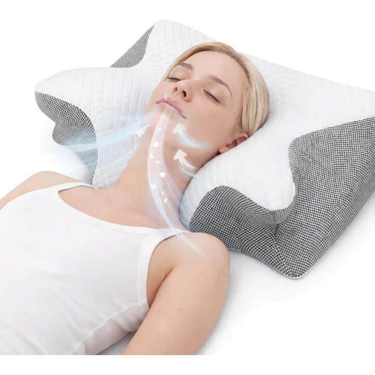 YaLiva_Decor® Kopfkissen ergonomisch, orthopädisch gegen Nackenschmerzen & mit Memory Foam, Grau, 62 x 34 x 12 cm – Bild 7
