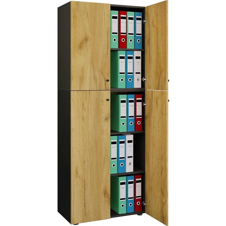 VCM Büroschrank Lona 919599 Anthrazit / Honig-Eiche B. 70 x H. 184 x T. 40 cm