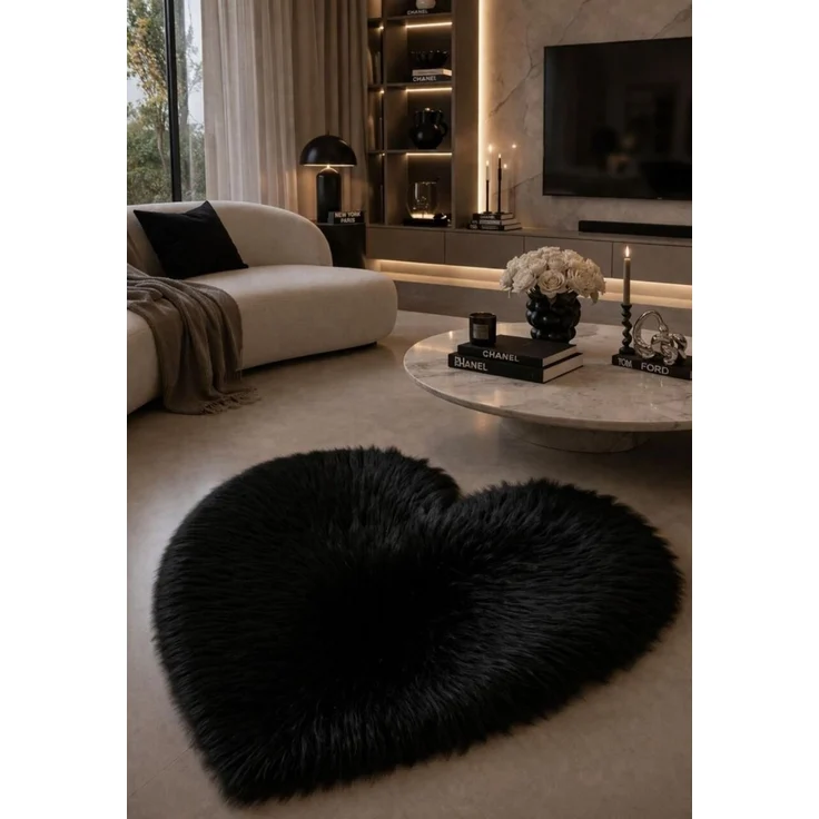 Lammfell Teppich Herz Schwarz – Bild 3
