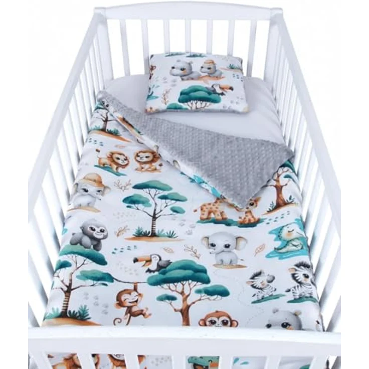 Babydecke BABYLUX Babydecke Krabbeldecke MINKY Kuscheldecke 75x100 cm+KISSEN, BabyLux, K148 - Grau + Dschungel – Bild 2