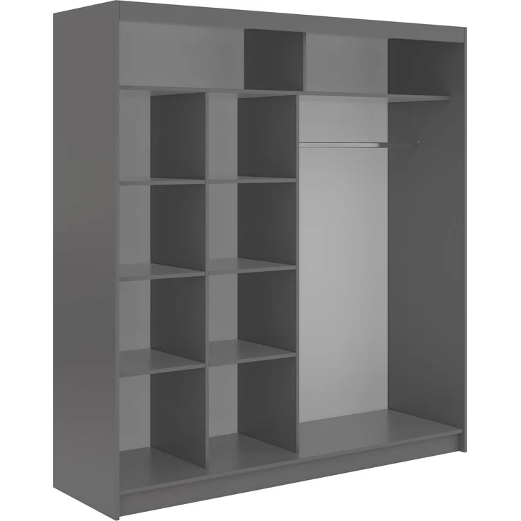 Schiebetürenschrank GRECJA 200 cm breite mit Spiegelfront und Dekor-Applikationen in Grau, inkl. Kleiderstange & Einlegeböden - Grau – Bild 4