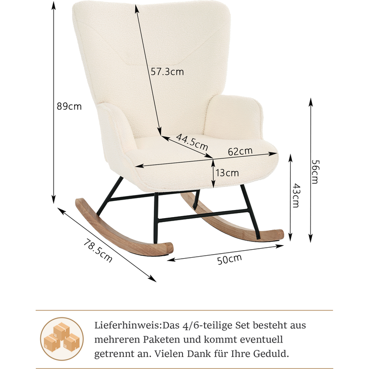 GOEURVANT 5006 Schaukelstuhl ohne Hocker (Relaxsessel, Ohrensessel) - Teddy-Stoff - Creme – Bild 6