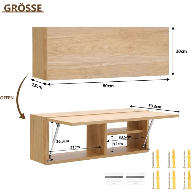 Home Nature Wohnkonzept Hängeschrank für Küche, Bad und Schlafzimmer aus Spanplatte, 30 x 25 x 80 cm, Natur – Bild 2
