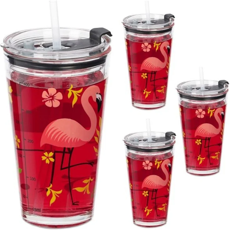 Relaxdays Trinkgläser 4er Set mit Flamingo-Motiv – Bild 1