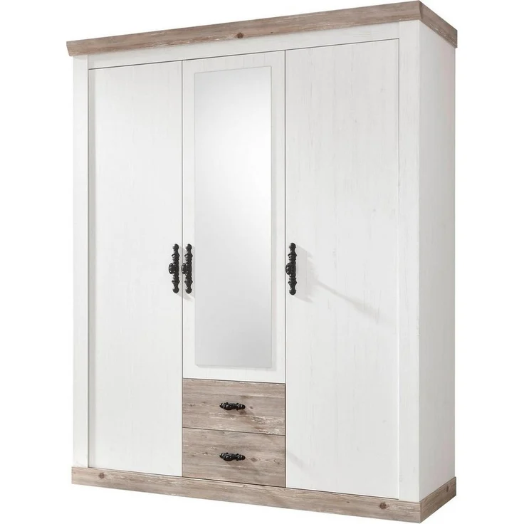 Home affaire Drehtürenschrank Florenz Landhausschrank,rustikale Metallgriffe mit feinen Verzierungen Kleiderschrank mit Spiegel Schlafzimmerschrank BESTSELLER Garderobe – Bild 1