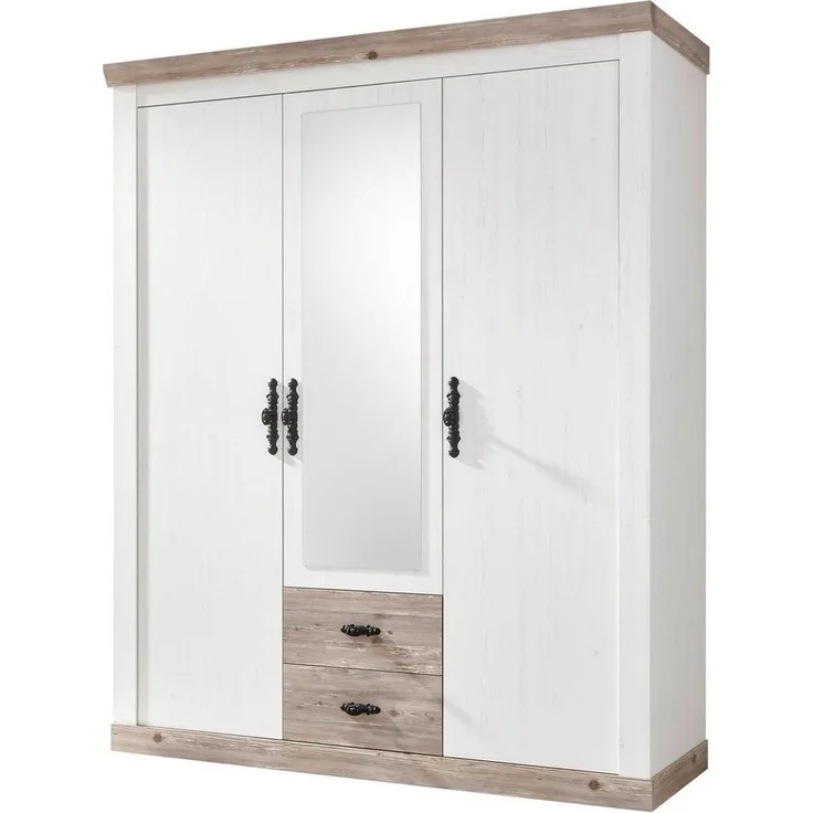 Home affaire Drehtürenschrank Florenz Landhausschrank,rustikale Metallgriffe mit feinen Verzierungen Kleiderschrank mit Spiegel Schlafzimmerschrank BESTSELLER Garderobe