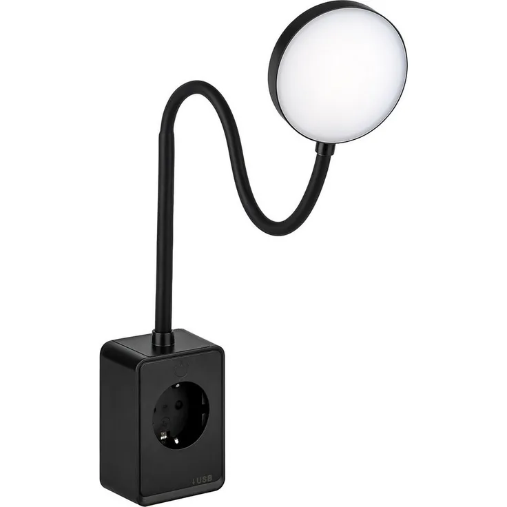 SEBSON LED Steckdosenleuchte LED Steckdosenleuchte dimmbar mit Flexarm, USB, Ein- und Ausschalter, LED integriert, neutralweiß, USB-A Anschluss, USB-C Anschluss, Dimmbar, Ein- und Ausschaltbar