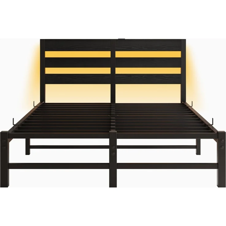 Homerecommend Schwebebettrahmen Metallbett 140x190 cm, ohne Kopfteil, für Schlafzimmer & Jugendzimmer, mit RGB LED-Beleuchtung & USB-Ladestation, versteckte Stützfüße für visuellen Schwebe-Effekt, Vintage Schwarz – Bild 8