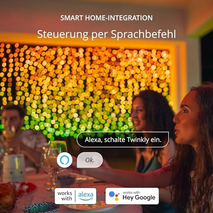 Twinkly Curtain 400 LED RGB+Weiß, LED-Lichterkette für Drinnen und Draußen, Smarte Lichter, RGB und Weiß, Kompatibel mit Alexa, Google Home, IP44, App-Steuerung, Transparentes Kabel, 3x2 m – Bild 7