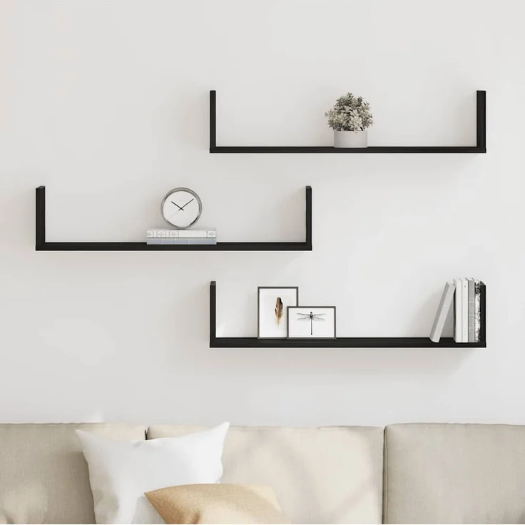 vidaXL Wandregale 3 Stk. Schwarz Eichen-Optik 80x18x18cm Holzwerkstoff 868072 – Bild 2