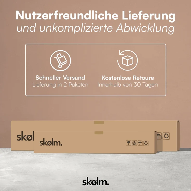 skølm 'Alver' Bett 140x200 cm, Bettgestell, natur geölt, Massivholzbett aus Eiche mit Metallkufen, Walnuss Optik, Bettkopf 2 Streben – Bild 10