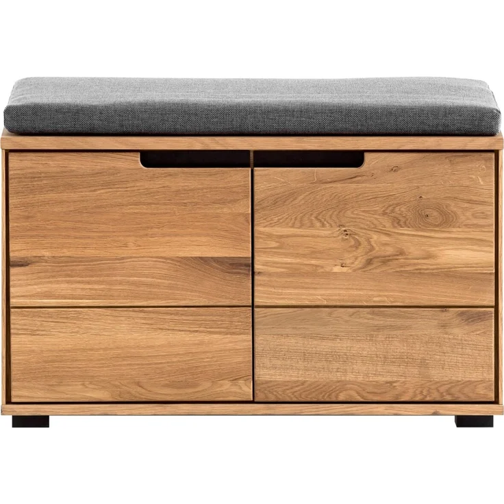 Linea Natura 'LOLA' Bank, Massivholz Eiche natur, 80 x 47 x 40 cm, mit Sitzkissen und Softclose – Bild 1