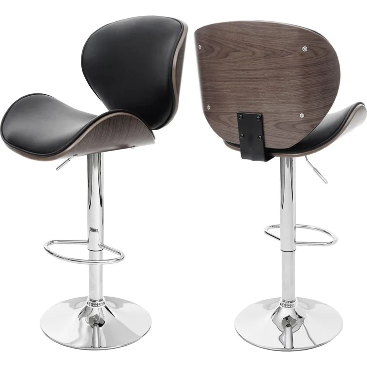 Barhocker Foxrock, Barstuhl, Holz Bugholz Retro-Design ~ grau, Kunstleder schwarz
