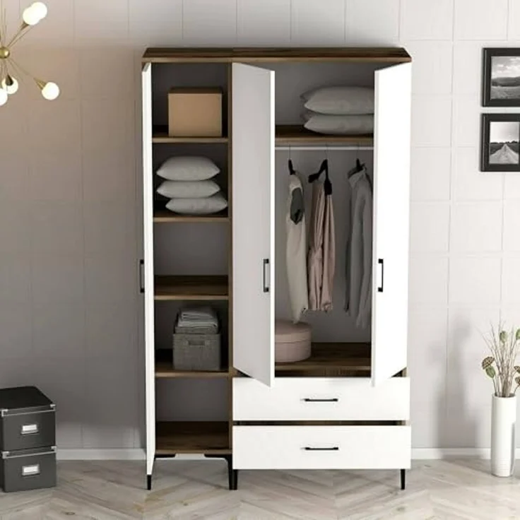 Dmora Kleiderschrank 3 Türen Shaula 120x47,5 cm Braun 2 Regale – Bild 6