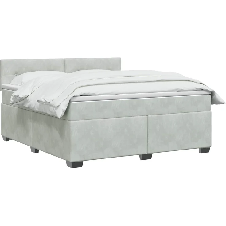 vidaXL Boxspringbett mit Matratze Hellgrau 160 x 200 cm Samt 3450746 – Bild 3