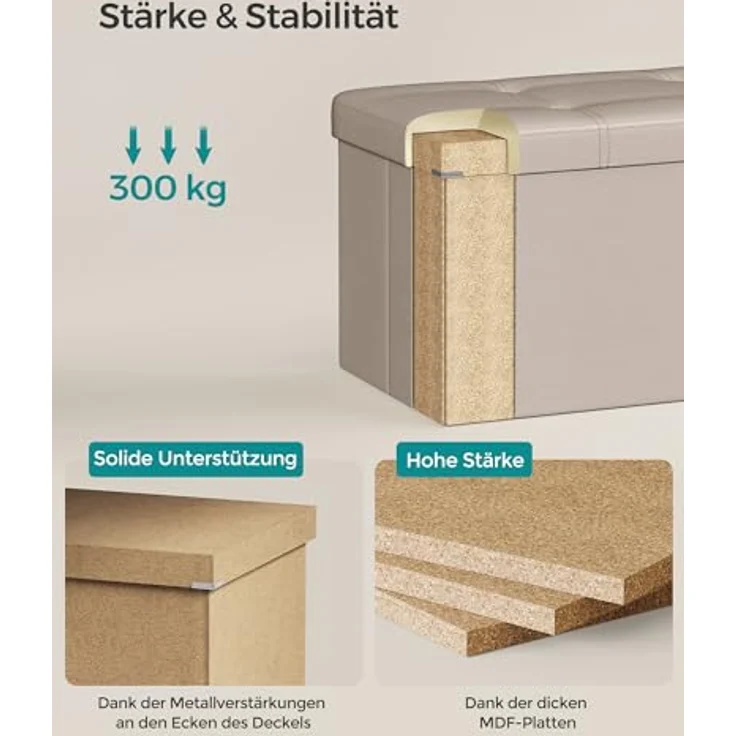 Songmics Sitzhocker Sitztruhe, Sitzbank, Kamelbraun, 110L cm – Bild 5