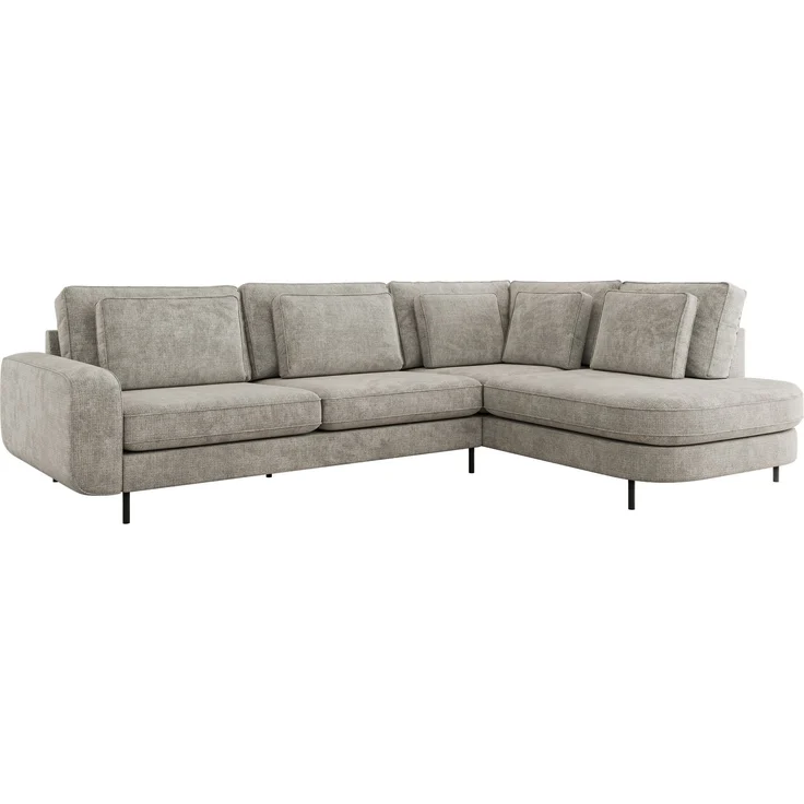 CALENO L-Form Ecksofa 317x225 cm, Massivholz-Rahmen & Wellenfedern, Sitzhöhe 51 cm, modernes Polstersofa rückenecht bezogen & freistehend - Hellgrau Schenille grob gewebt - Rechts Seite – Bild 6