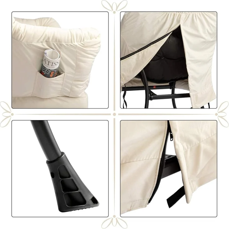 Sessel Ohrensessel Hocker Samt Lesesessel Beige mit Fußhocker – Bild 6