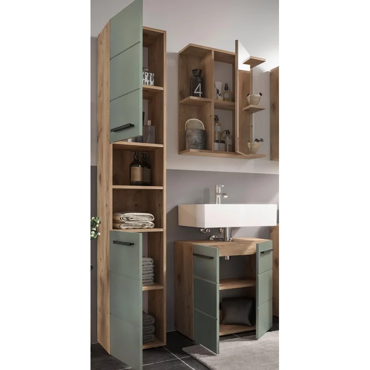Badezimmer-Set >Vista< (3-tlg.) in Viking Oak / Schilfgrün - 115x190x31 (BxHxT) – Bild 2