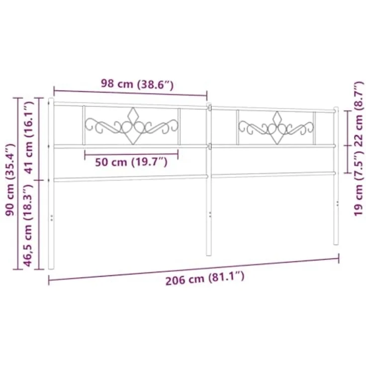 vidaXL Ersatz-Kopfteil Metall Schwarz 200 cm (Art-Nr 355305) – Bild 3