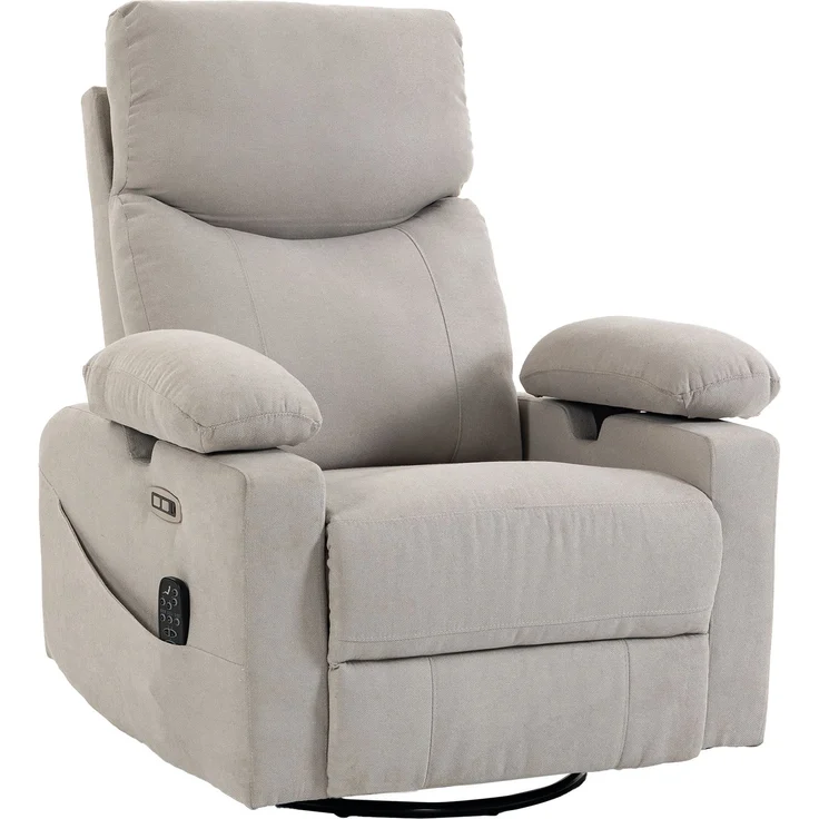 Wohnora-Elektrischer Relaxsessel mit Dreh- und Schaukelfunktion, Massage & Wärme, 3D-Armlehnen, USB-C/USB-Anschlüssen, Hellgrau,H 1100cm x T 950cm x B 920cm – Bild 1