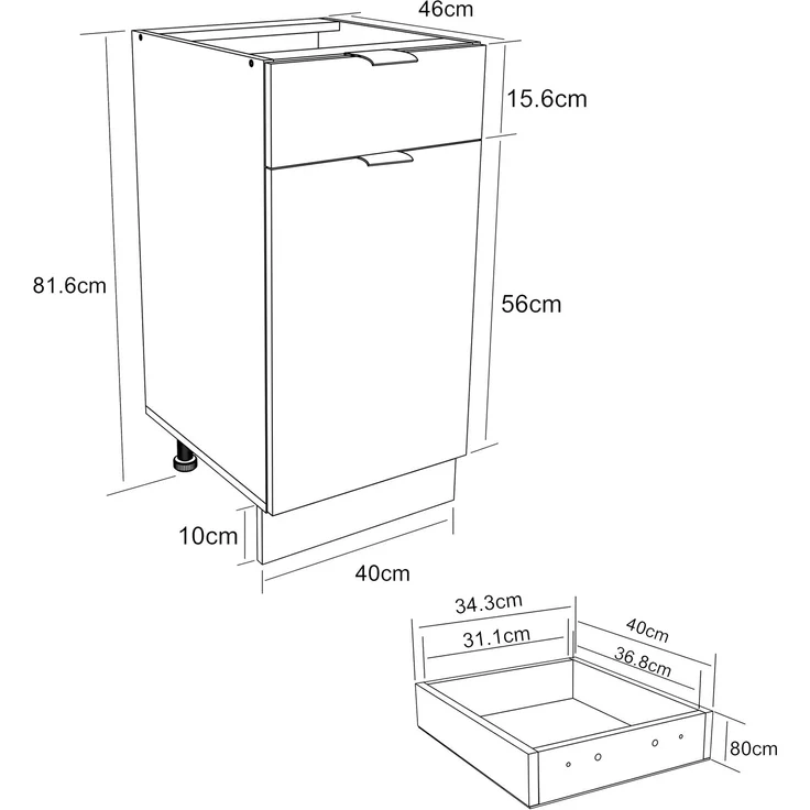 VCM Küchenmöbel Unterschrank Fasola 919297 Weiß / Anthrazit H. 82 x B. 40 x T. 46 cm – Bild 5