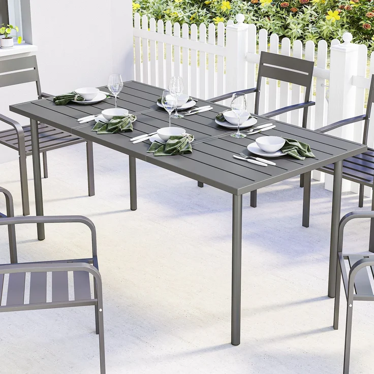 Gartentisch für 6 Personen, 165 x 80 cm, rechteckiger Esstisch für den Außenbereich mit Tischplatte aus Metalllatten – Bild 3