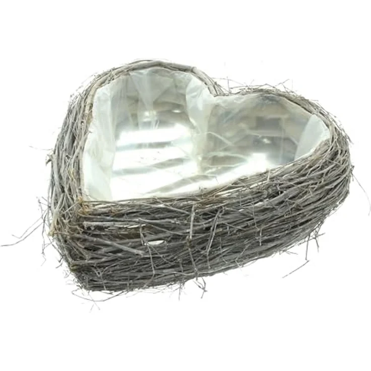 Dekoleidenschaft Pflanzschale "Herz" Weide & Reisig grau, Pflanzkorb Ø 35 cm, Blumenkorb, Pflanztopf, rustikales Pflanzgefäß in Herzform, Balkon & Gartendeko – Bild 4