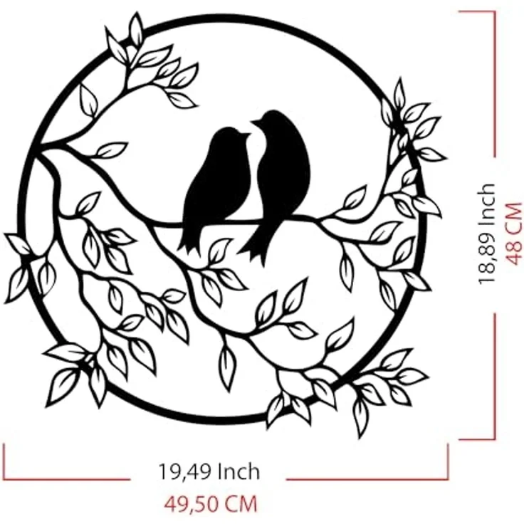 Wallity 'Birds In The Tree' Dekoratives Wandaccessoire aus Metall, Schwarz, 48 x 49,5 cm – Bild 6