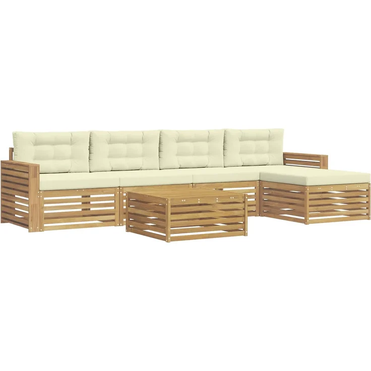 vidaXL Outdoor-Sofagarnitur 6 stk. 5-Sitzer Weiß und Creme Polyester 3390370 – Bild 2