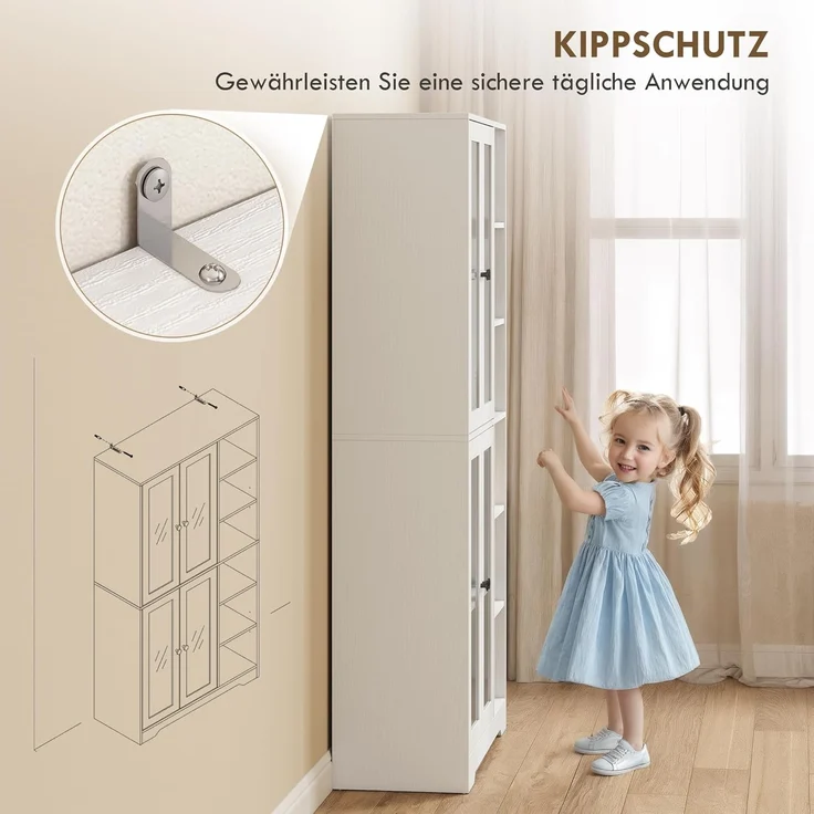 HOMCOM Küchenbuffet 172 cm groß (Schrank mit Glastüren, 1-St, Hochschrank) Großer Stauraum, Weiß – Bild 8