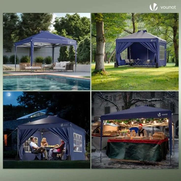 VOUNOT Pavillon 3x3 m Wasserdicht Stabil Winterfest, Pop Up Faltpavillon mit 4 Seitenteilen und 5 Sandsäcke, Faltbar Partyzelt Gartenzelt Gartenpavillon inkl. Tasche, Glau – Bild 5
