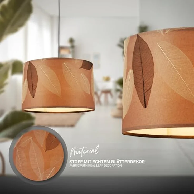 Briloner Pendelleuchte Swing Nature, 1-flammig mit E27 Fassung, Kaffee, Blätterdekor, Ø 35 cm – Bild 3