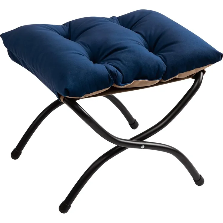 Fußhocker Fußstütze Klapphocker, HollyHOME Faltbar Sitzhocker mit Metallbeinen, Abnehmbar Gepolsterte Sitzfläche aus Samt, Dunkelblau (47 x 36 x 36 cm)