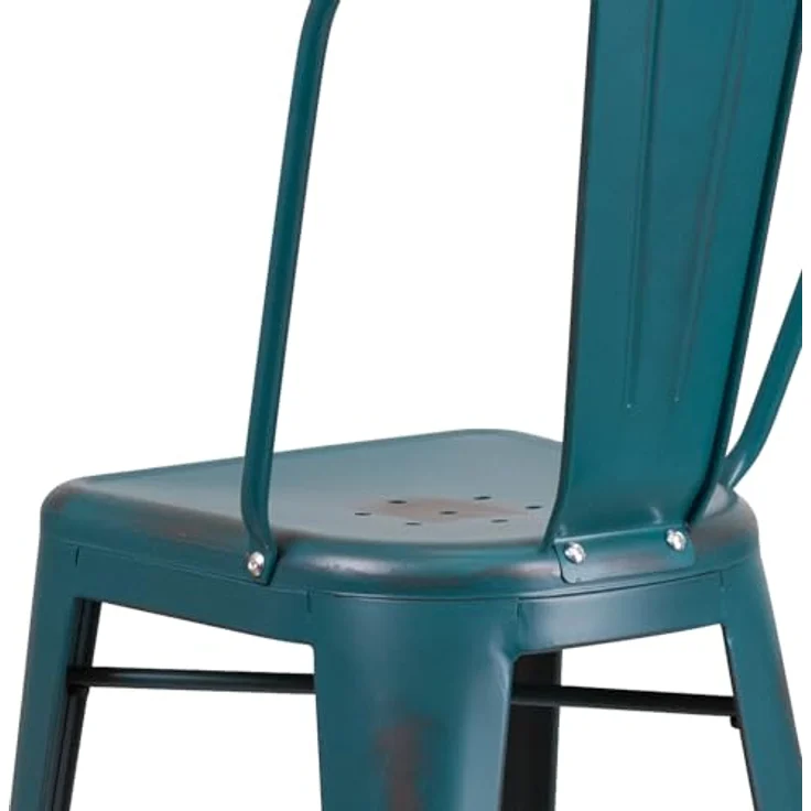 Flash Furniture Blake Barhocker mit Rückenlehne, kommerzielle Qualität, 76,2 cm hoch, Used-Look, Blaugrün, Metall, für drinnen und draußen, 4 Stück – Bild 10