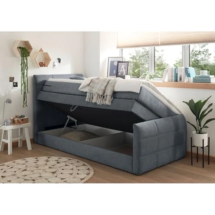 KUBA 2 Boxspringbett 120x200 mit Bettkasten, Anthrazit - Bequemes Bett mit 7-Zonen-Federkern Matratze & Komfortschaum Topper - 123 x 113 x 220 cm (B/H/T) – Bild 5