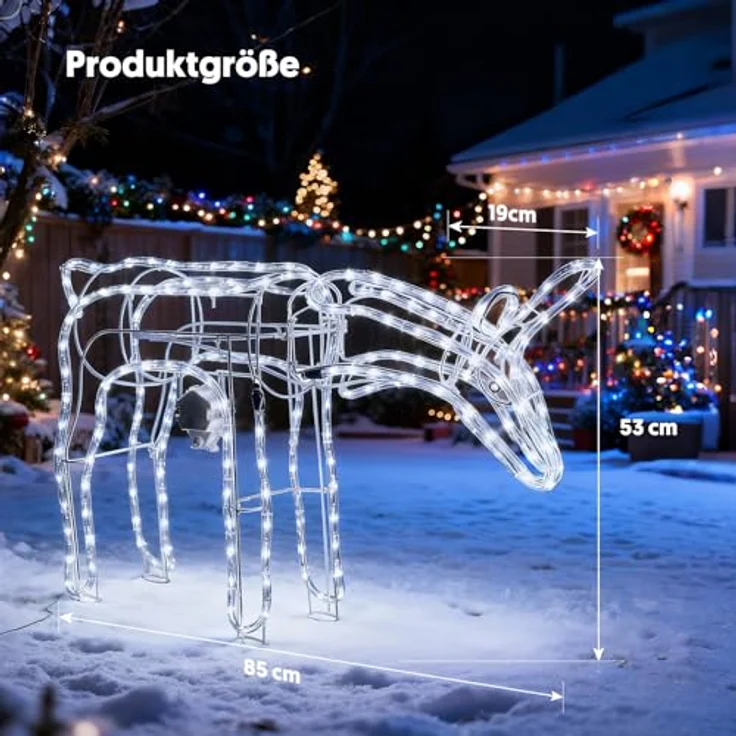 LEDYA Reindeer Beleuchtete Weihnachtsdekoration, 192 LEDs Kaltweiß, Groß 53 cm LED Rentier Weihnachtsbeleuchtung, Innen/Außen Weihnachtshirsch mit Timer, Netzbetrieben, für Haus, Hof, Garten, Veranda – Bild 7
