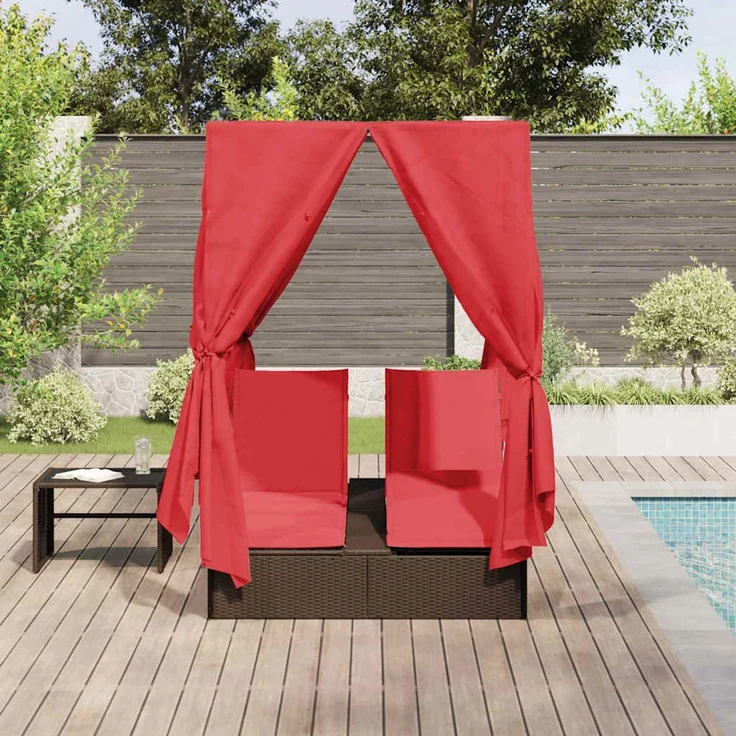 vidaXL Doppelte Sonnenliege Rot Poly-Rattan 3376133 – Bild 3