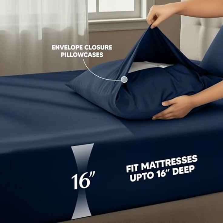 Utopia Bedding Bettwäsche-Set für King-Size-Bett, 4-teilig, gebürstete Mikrofaser, schrumpft und lichtbeständig, pflegeleicht (King-Size-Bett, Marineblau) – Bild 5