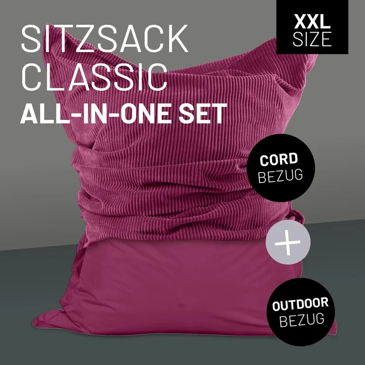 Lumaland Sitzsack Classic XXL All-in-One Set | Riesen Sitzsack XXL mit Cord & Outdoor Bezug für drinnen & draußen | Sofa Sessel mit im Innensack sicher verpackter EPS-Füllung – Hüllen Easy wechselbar – Bild 2