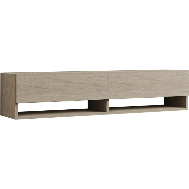 Calicosy Hängendes TV-Möbel mit 2 Klapptüren, Travertin-Dekor L141 cm - ARGES - Beige – Bild 3