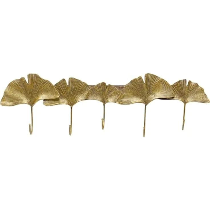 Kare Design Wandgarderobe Ginkgo Leaf, Gold, 5 Haken, Garderobenleiste, Garderobe, Garderobenhaken, Wohnaccessoire, Ginkgo Blatt Motiv, Eingangsbereich