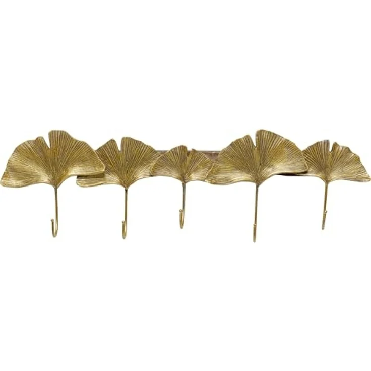 Kare Design Wandgarderobe Ginkgo Leaf, Gold, 5 Haken, Garderobenleiste, Garderobe, Garderobenhaken, Wohnaccessoire, Ginkgo Blatt Motiv, Eingangsbereich – Bild 1