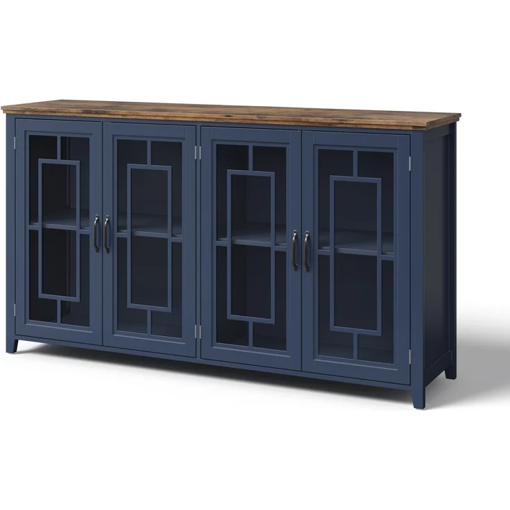 Merax 160cm Küchen-Sideboard mit Glastüren, einem geräumigen Staufach, einer Arbeitsplatte in Holzoptik und einer Kippsicherung, Blau – Bild 9
