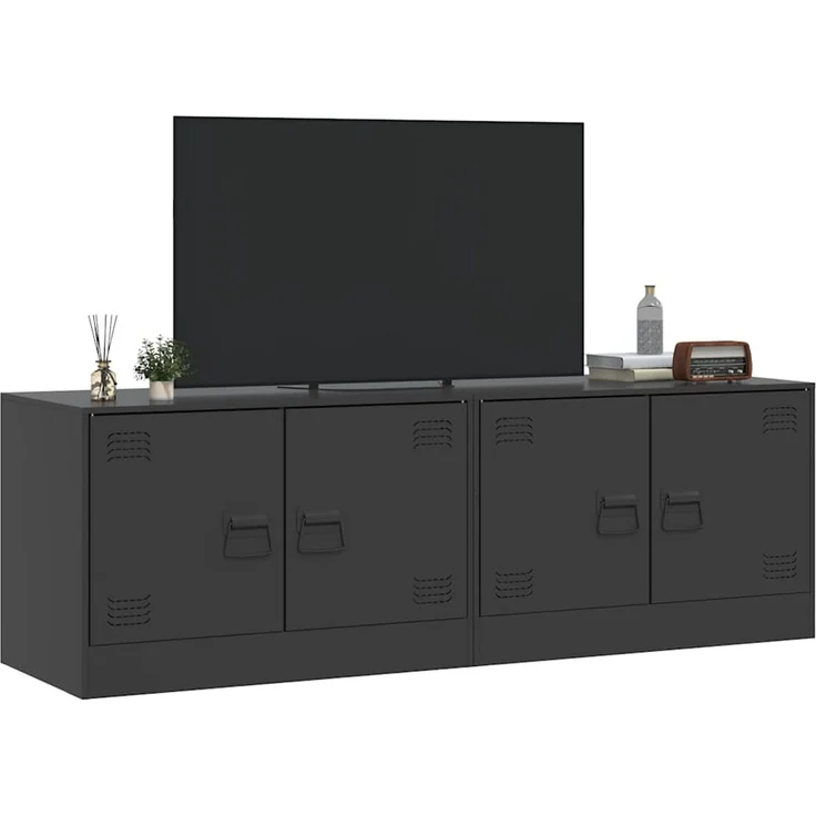 2 pcs TV-Schrank, Lowboard Schwarz 67x39x44 cm Stahl – Bild 4