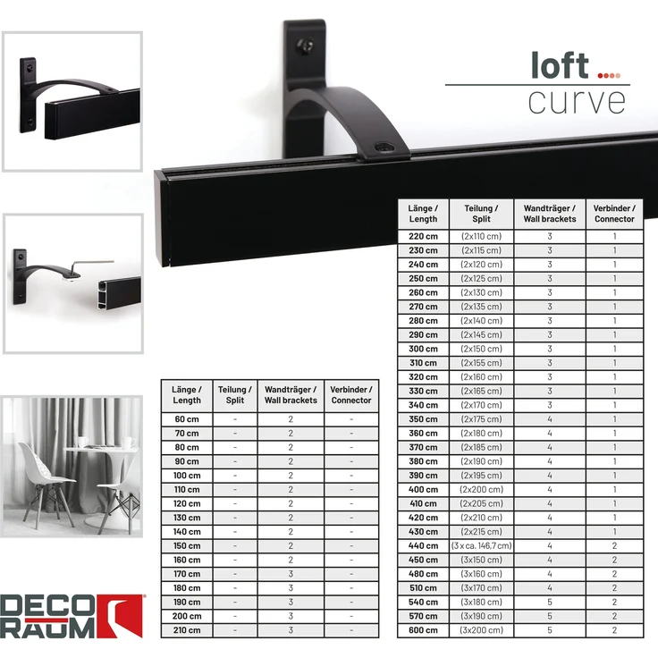 Deco-Raum® Gardinenschiene Innenlauf Curve | Länge: 510cm | Material: Aluminium | Farbe: Schwarz – Bild 3