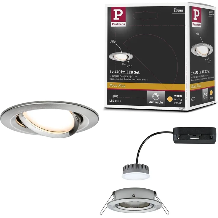 Paulmann 93877 Einbauleuchte LED Coin Slim IP23 rund Eisen 1er-Set dimmbar und schwenkbar