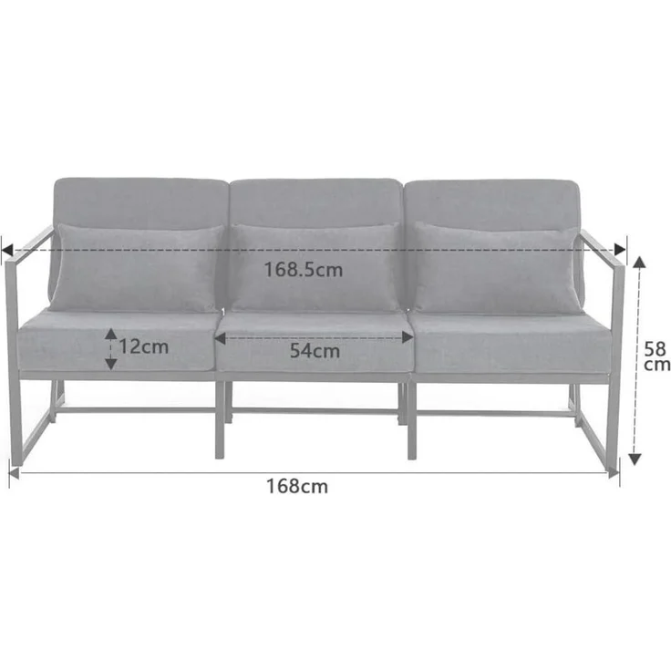 Sofa Loungesofa Armlehnen Eisenbeine Wohnzimmer 3 Sitze Dunkelgrau – Bild 3