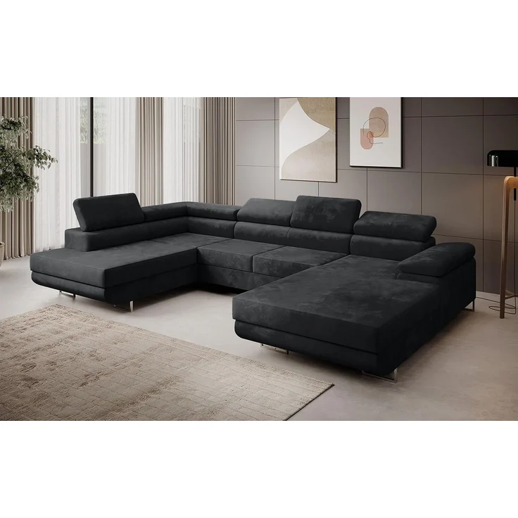 Ecksofa MARGO U- Form, moderne Couch mit Schlaffunktion, verstellbare Kopfstützen, zwei Bettkästen, große Polstercouch – Monolith 97, 72 x 203 x 347 cm – Bild 1